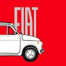 Weißer Fiat 500 auf Rot von Jole Art (Annejole Jacobs - de Jongh) Miniaturansicht