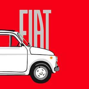 Witte Fiat 500 op rood van Jole Art (Annejole Jacobs - de Jongh)