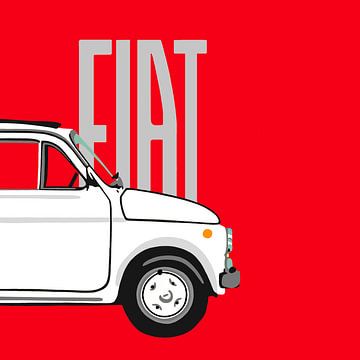 Witte Fiat 500 op rood van Jole Art (Annejole Jacobs - de Jongh)