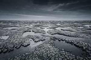 Strukturen am Wattenmeer | Monochrome Landschaft | Dürre von Marijn Alons