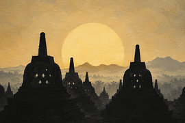 Borobudur bij zonsopgang I Indonesië I Minimalistisch van Vínculae
