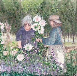 Zomerse avond: bloemen plukken in moeders tuin.