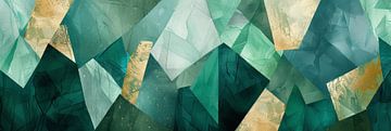 Panorama de formes artistiques abstraites vertes et dorées sur Digitale Schilderijen