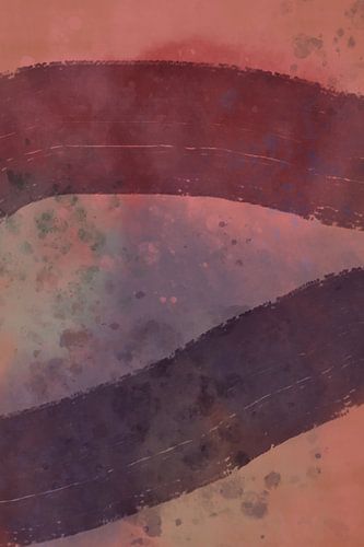 Modern abstract schilderij in roze, paars, koraal en groen.