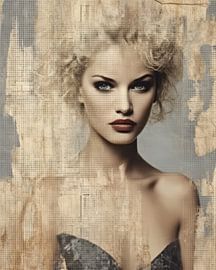 Pin-up in hellblau und sandfarben von Carla Van Iersel