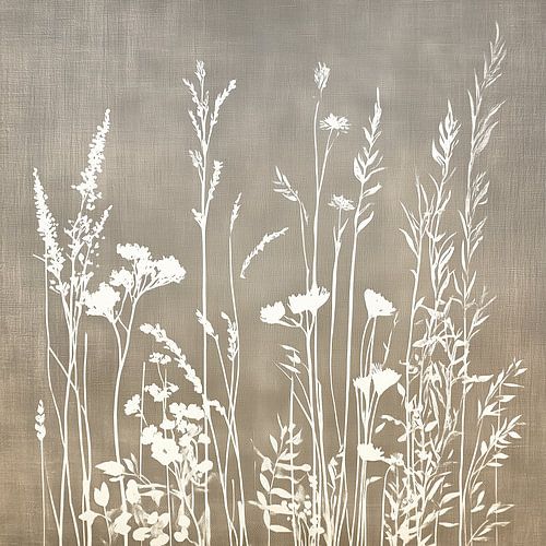 Fleurs sauvages blanches sur lin gris beige