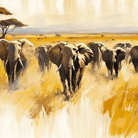 Die goldene Parade der Savanne | Wo Elefanten durch den Sonnenaufgang marschieren von Karina Brouwer