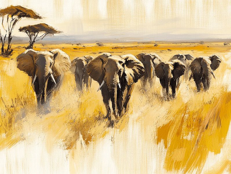 Die goldene Parade der Savanne | Wo Elefanten durch den Sonnenaufgang marschieren von Karina Brouwer