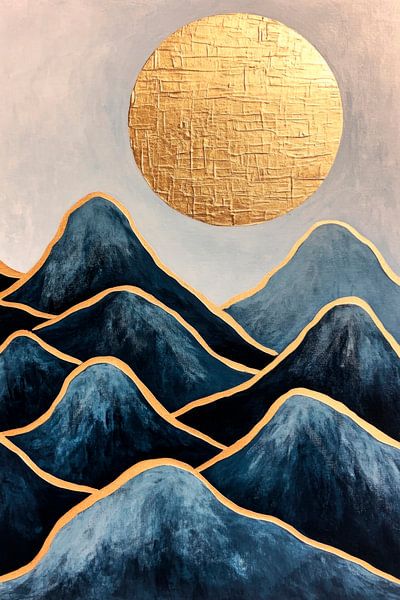 Soleil doré au-dessus des montagnes bleues par Poster Art Shop