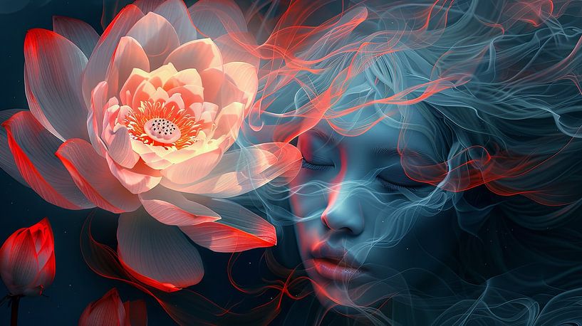 vrouw met lotusbloem meditatie van Egon Zitter
