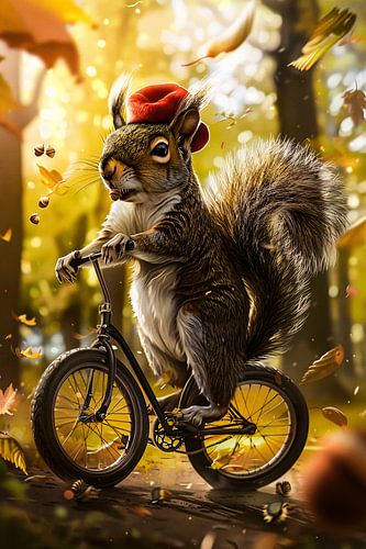Eekhoorn op fiets in herfst