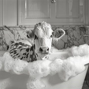 Koe in bad - een originele badkamerfoto voor je toilet van Poster Art Shop