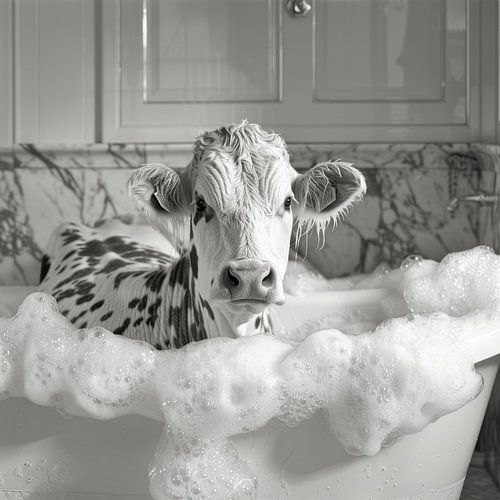Lässige Kuh in der Badewanne - Ein originelles Badezimmerbild für Ihr WC