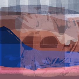 Terra Blau. Moderne abstrakte Landschaft in neon pink, blau, terra. von Dina Dankers