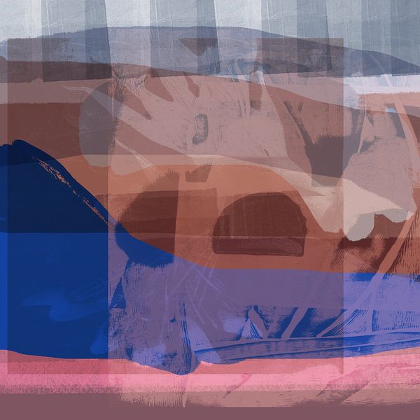 Terra Blue. Modern abstract landscape in neon pink, blue, terra. by Dina Dankers