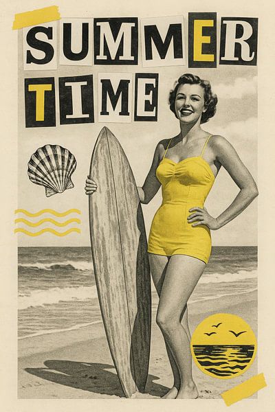 Sunny Retro Summer Day - Vintage Collage with Surf vibes by But First Framing