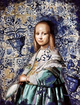 Ein blau gekleidetes Mädchen von KleurrijkeKunst van Lianne Schotman