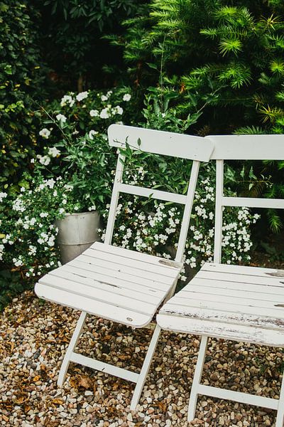 Chaises blanches dans un jardin anglais par Patrycja Polechonska