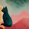 Panorama abstrait aux couleurs douces représentant des chats romantiques sur TheXclusive Art