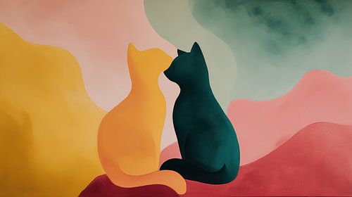 Romantische katten zachte kleuren abstract panorama