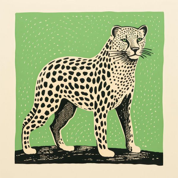 Whimsy Folk Cheetah op groene grond van Aloke Design