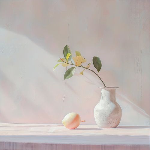 Minimal art natuur stilleven schilderij in roze pastel