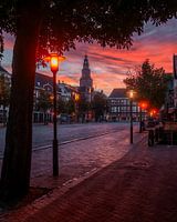 Zonsopgang Vismarkt met Martinitoren, Groningen