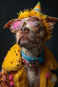 Grappige hond viert verjaardag met discobril van Poster Art Shop