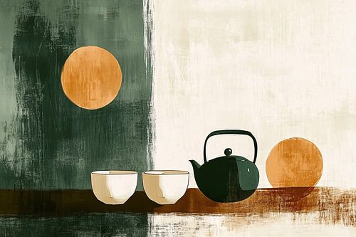 Minimalistische theeset met rustieke kleuren