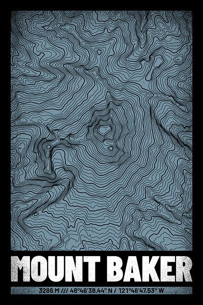Mount Baker | Kaart Topografie (Grunge) van ViaMapia