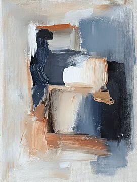 Modern abstract in aardetinten gecombineerd met blauw van Studio Allee