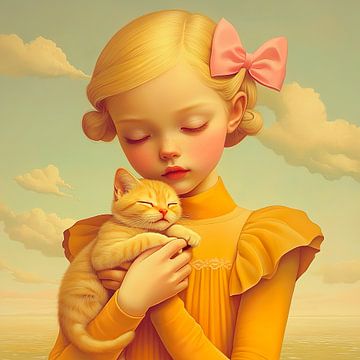 Tedere Omhelzing - meisje met kitten van Lauri Creates