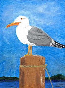 Seagull on the bollard by Sandra Steinke
