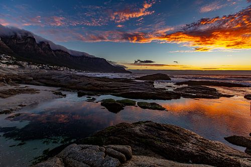 Zonsondergang, Bloubergstrand Beach, Zuid-Afrika