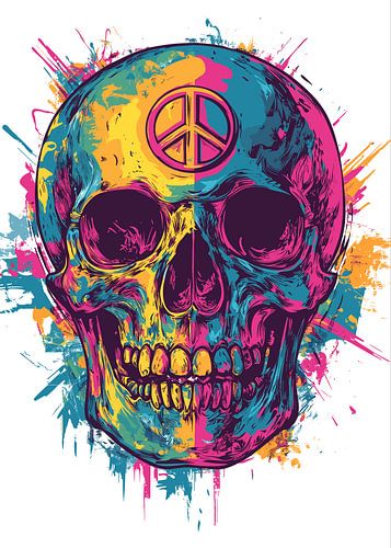 Kleurrijke schedel met vredesteken