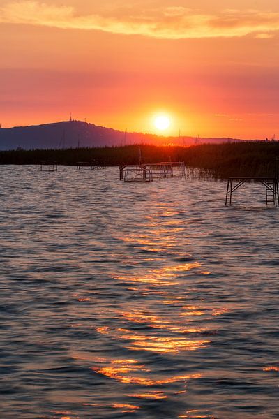 Sunrise over the mountain of Fonyód at Lake Balaton in Hungary by Daniel Pahmeier
