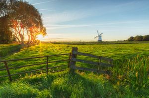 Landscape, sunset white windmill von Marcel Kerdijk
