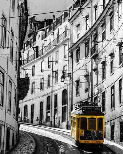 Yellow tram in Lisbon centre