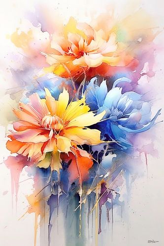 abstract aqaurel van een bloem/bloemen.