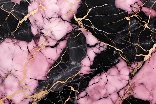 Marmer abstractie in zwart, roze en goud