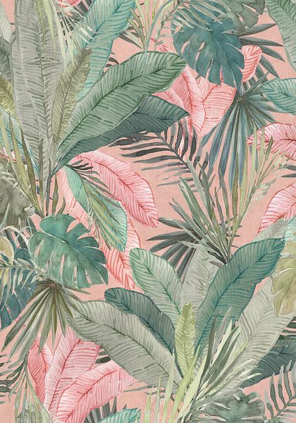 Tropische Aquarellblätter Laub auf rosa von Bloomery Decor