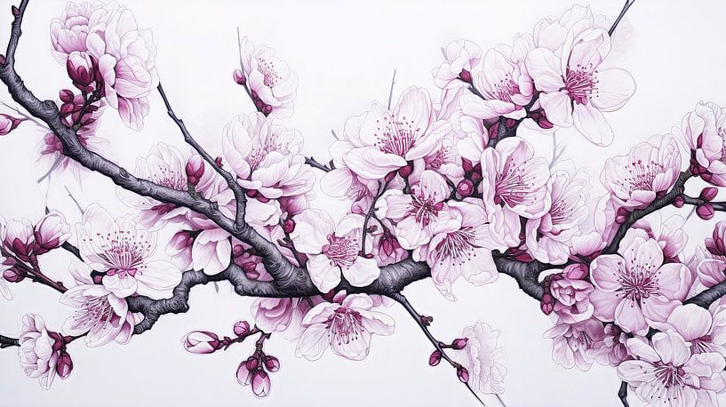 Cherry blossom branch flower still life nature print by Vlindertuin-Art