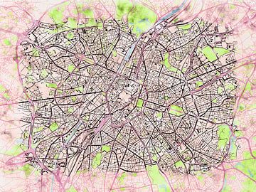 Kaart van Brussel in de stijl 'Soothing Spring' van Maporia