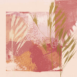 Romantische botanische Kunst. Gräser in Ocker, Korallenrot, Rosa und Weiß von Dina Dankers