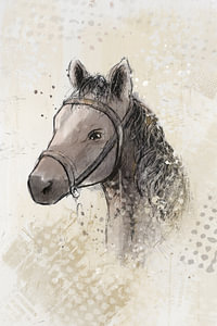 Kopf eines Pferdes im Mixed-Media-Stil
