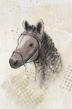 Hoofd van een paard in mixed media stijl van Emiel de Lange