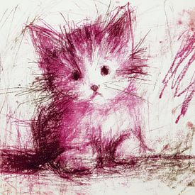 Rosa Kätzchen - Verspielte Kinderzeichnung voller Farbe und Charakter von Peter Pen Zeichnungen und Gemälde