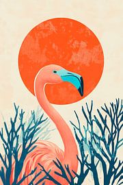 Flamingo im Sonnenuntergang – Farbenspiel von Poster Art Shop