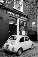 Nothing Hill London garage with Fiat 500