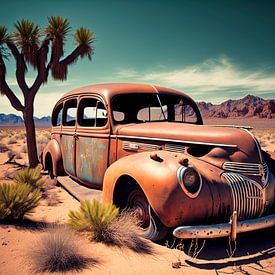 Abandon dans le désert de l'Arizona : la voiture rouillée sur Vlindertuin Art